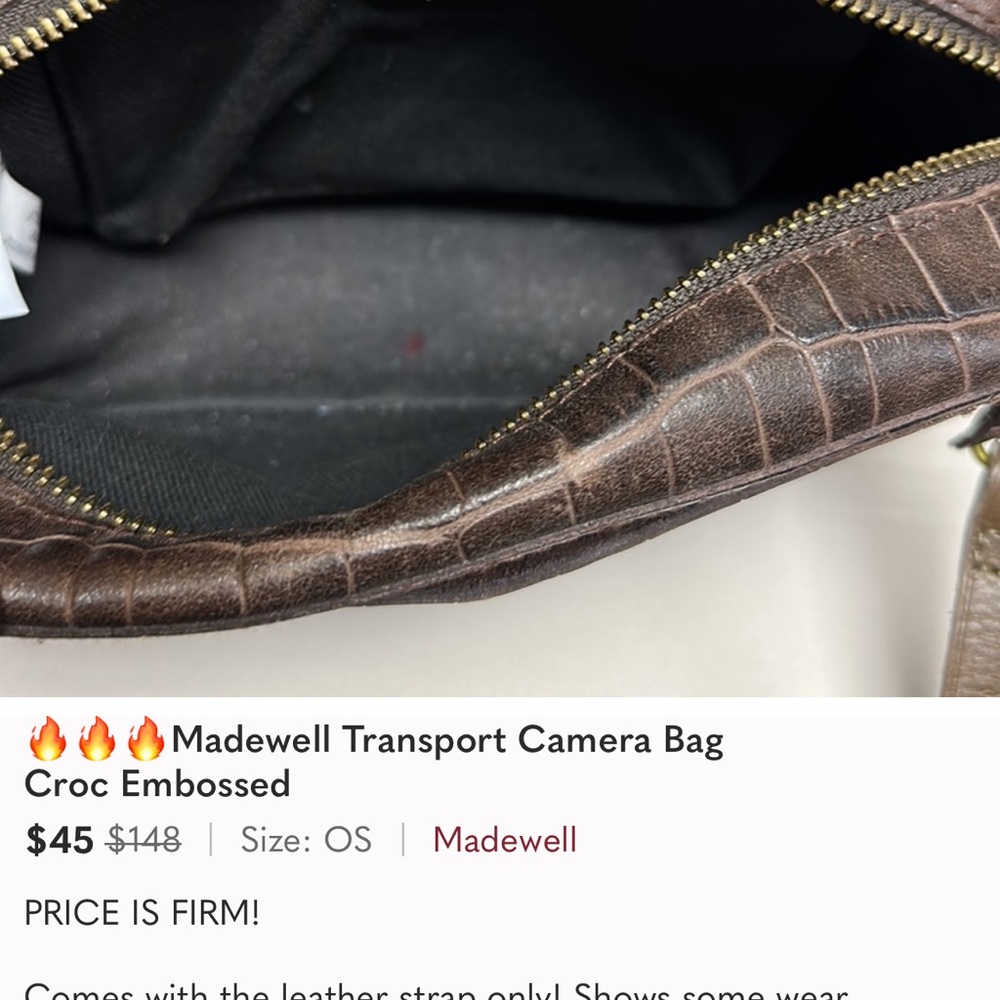 Madewell transport camera bag brown croc embossed leather **NO STRAPS** - Picture 10 of 12